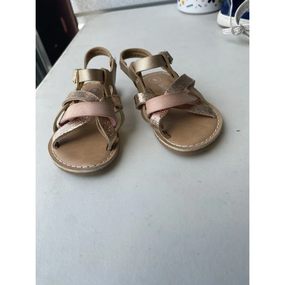 Cat & Jack Toddler Girls Strappy Sandals Size 5 Gold Pink Metallic Cross Strap